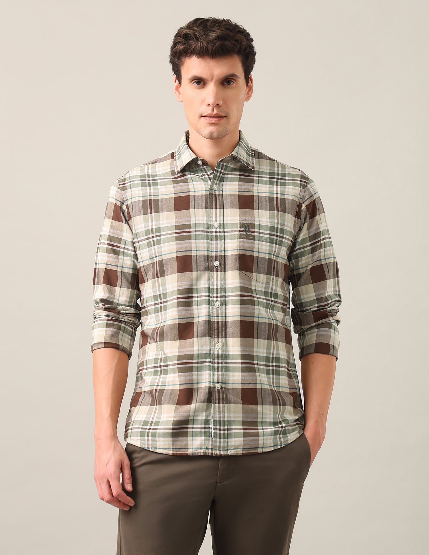 Tartan Checked Oxford Shirt Brown - U.S. Polo Assn. India | Large