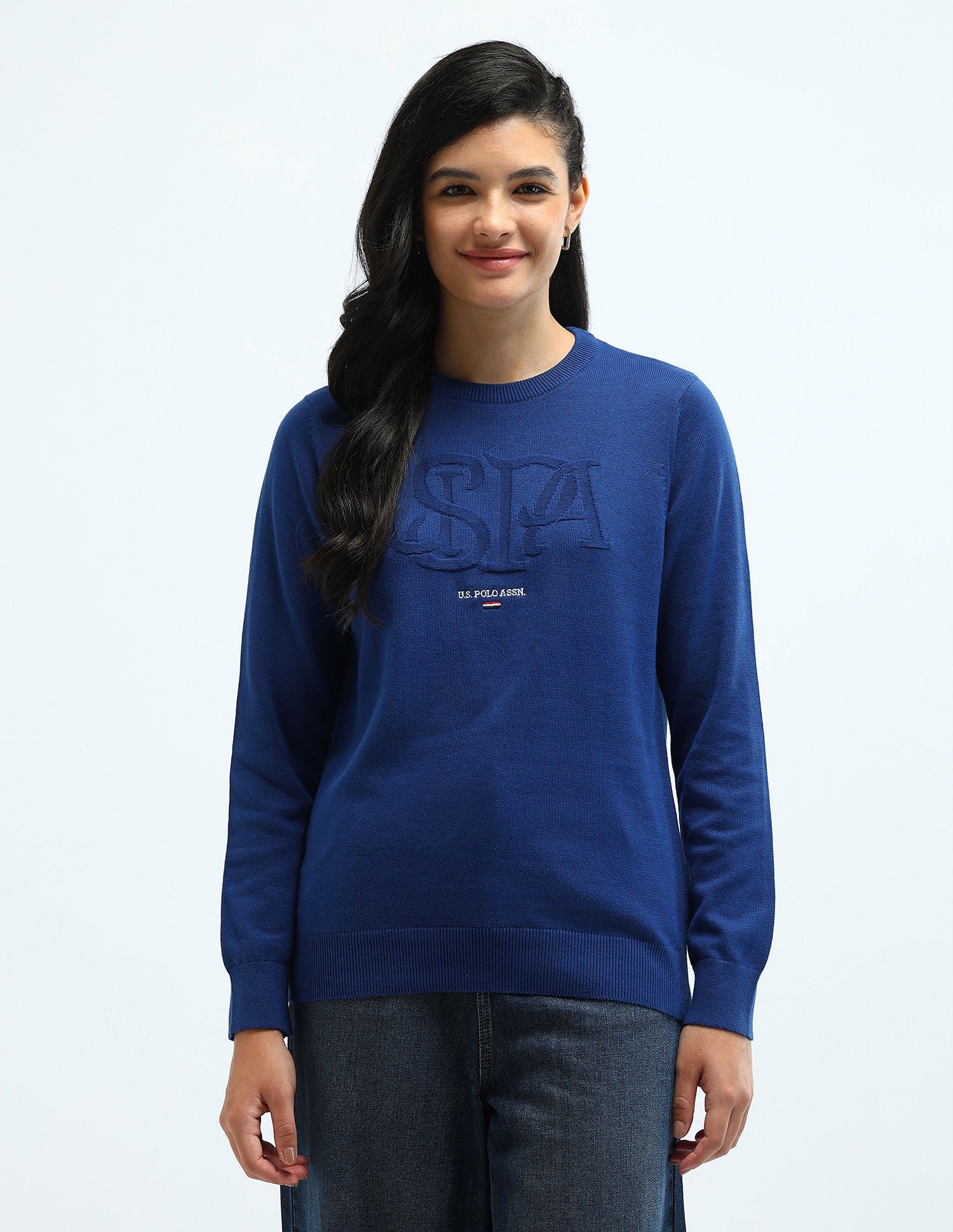 Regular Fit Flag Logo Sweater Blue - U.S. Polo Assn. India | Large