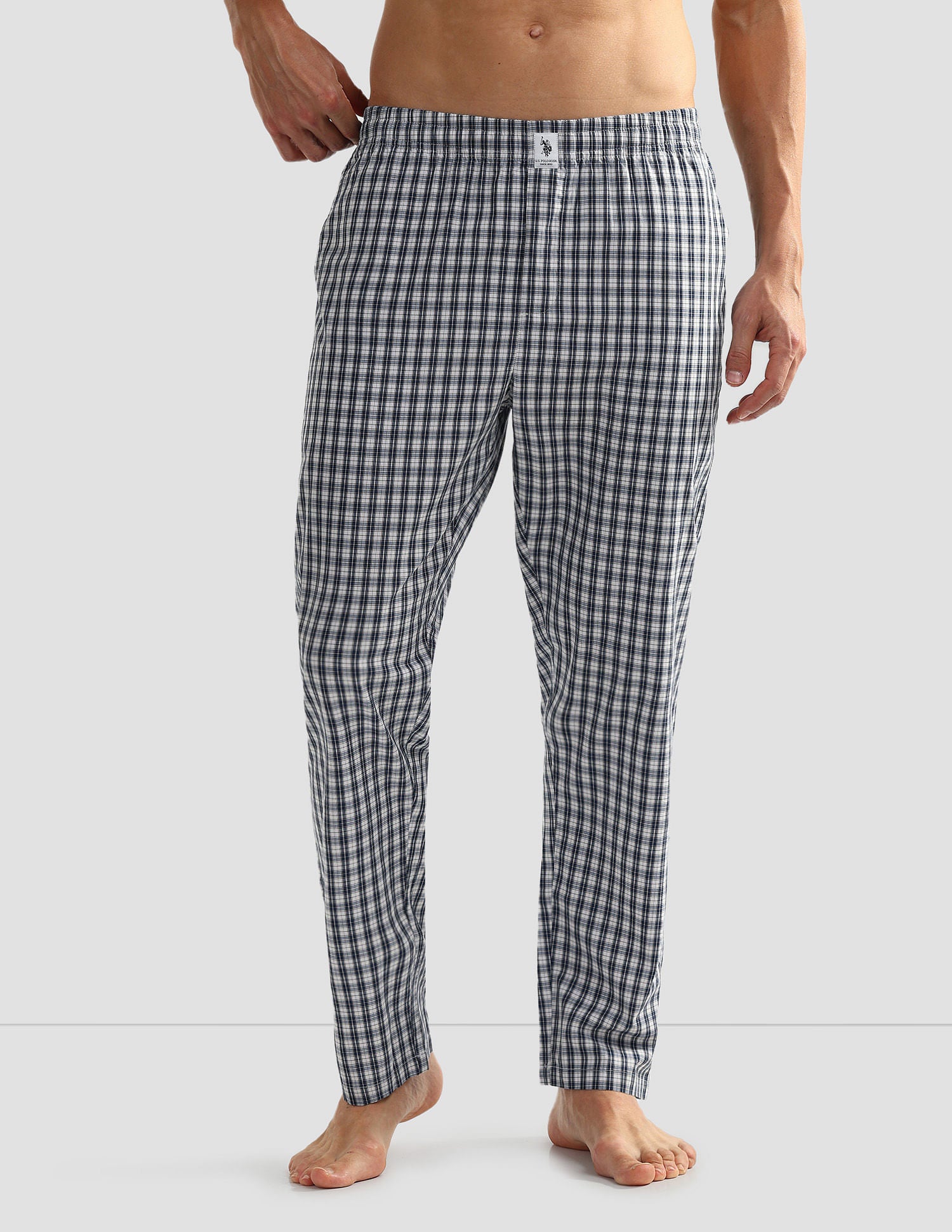 All Over Check OELP5 Lounge Track Pants - Pack Of 1 White Navy Blue - U.S. POLO ASSN. | Large