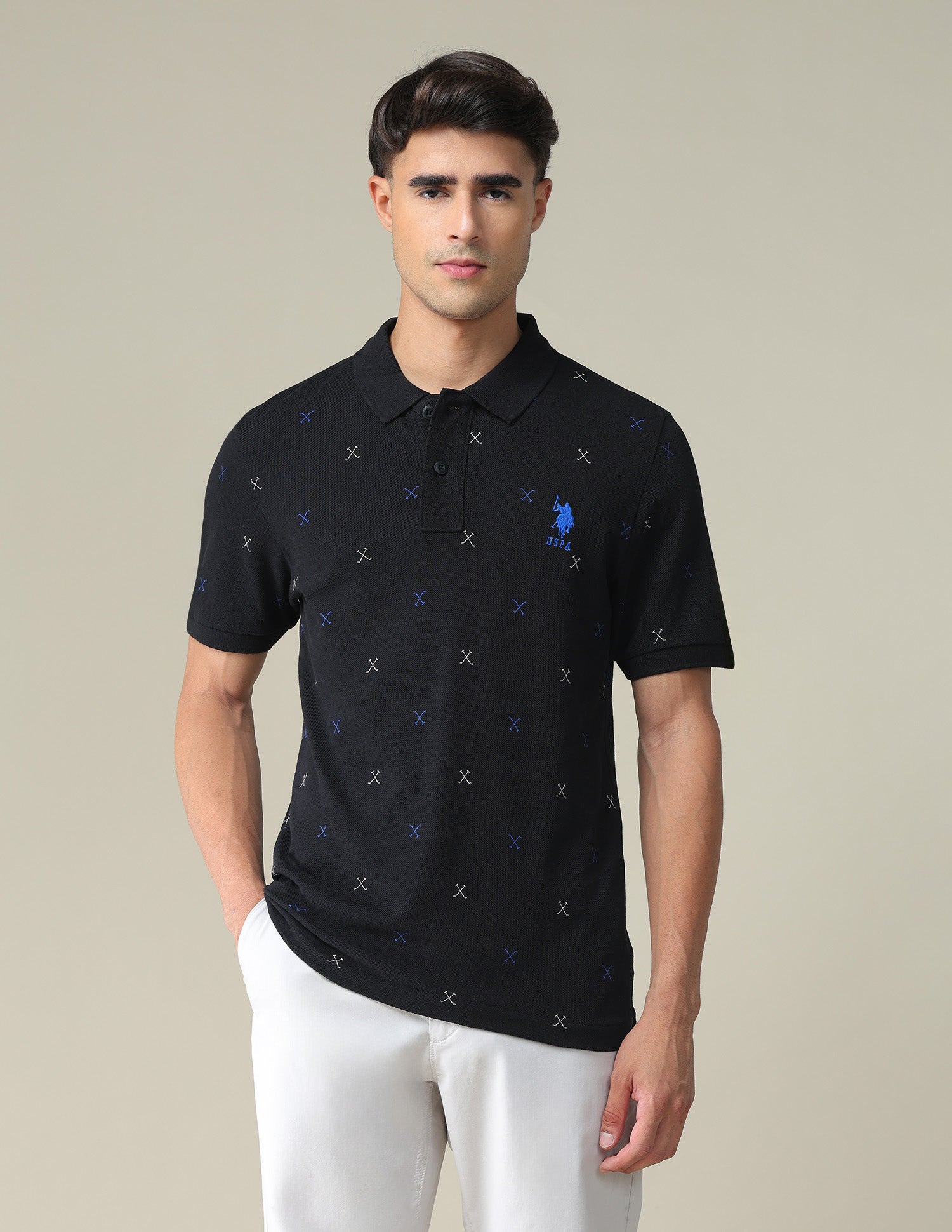 All Over Brand Print Polo Shirt Black - U.S. POLO ASSN. | Large