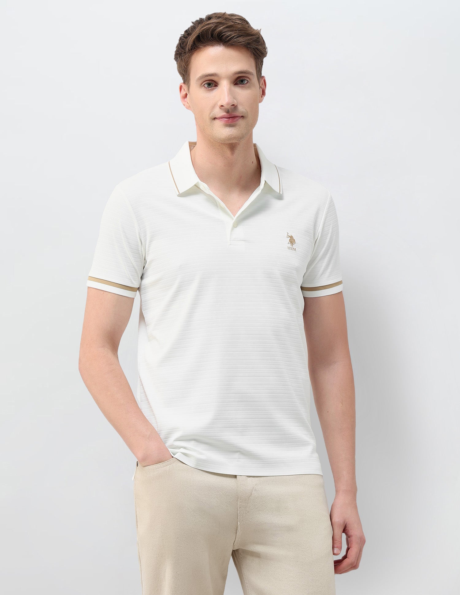 Textured Slim Fit Polo Shirt Off White - U.S. Polo Assn. India | Large