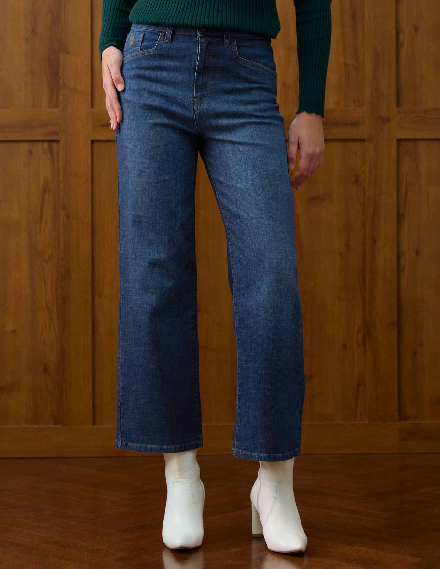 High Rise Wide Leg Fit Jeans Blue - U.S. POLO ASSN. | Large