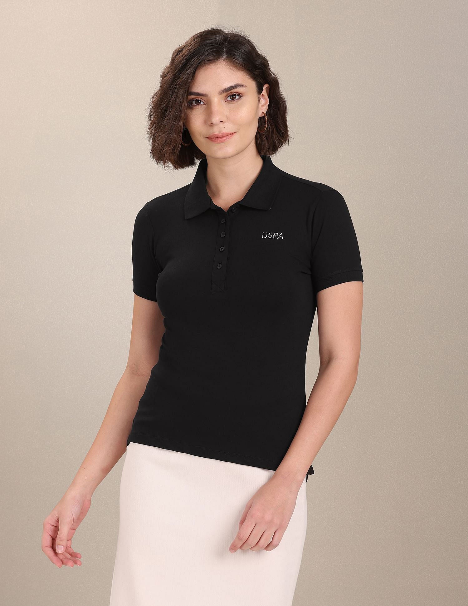 Embellished Logo Pique Polo Shirt Black - U.S. POLO ASSN. | Large