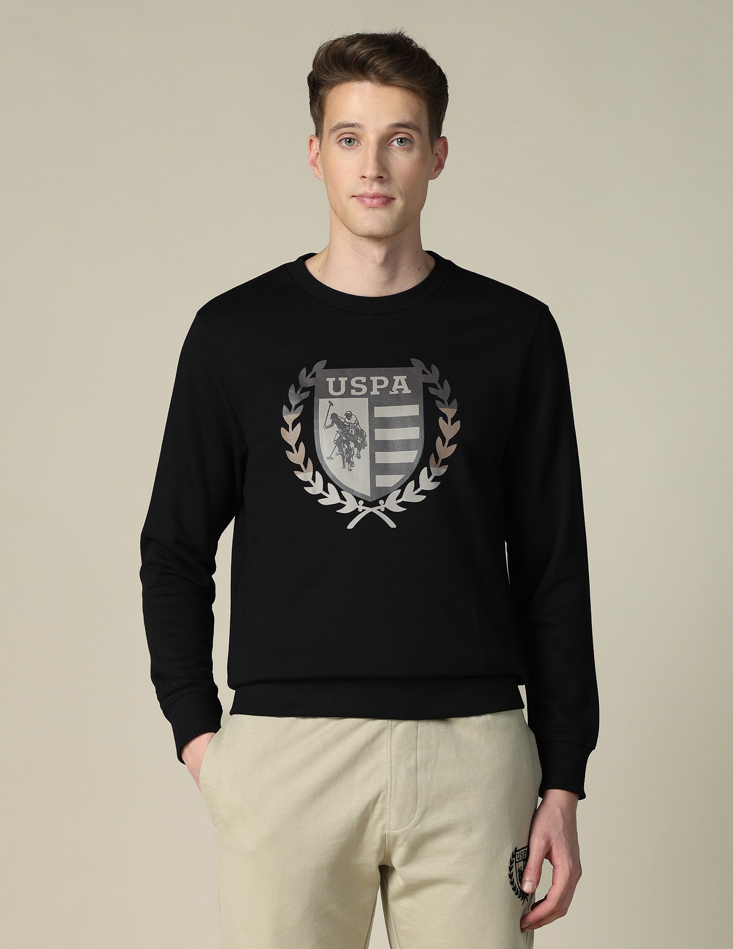 Brand Printed Regular Fit Sweatshirt Black - U.S. POLO ASSN. | Large