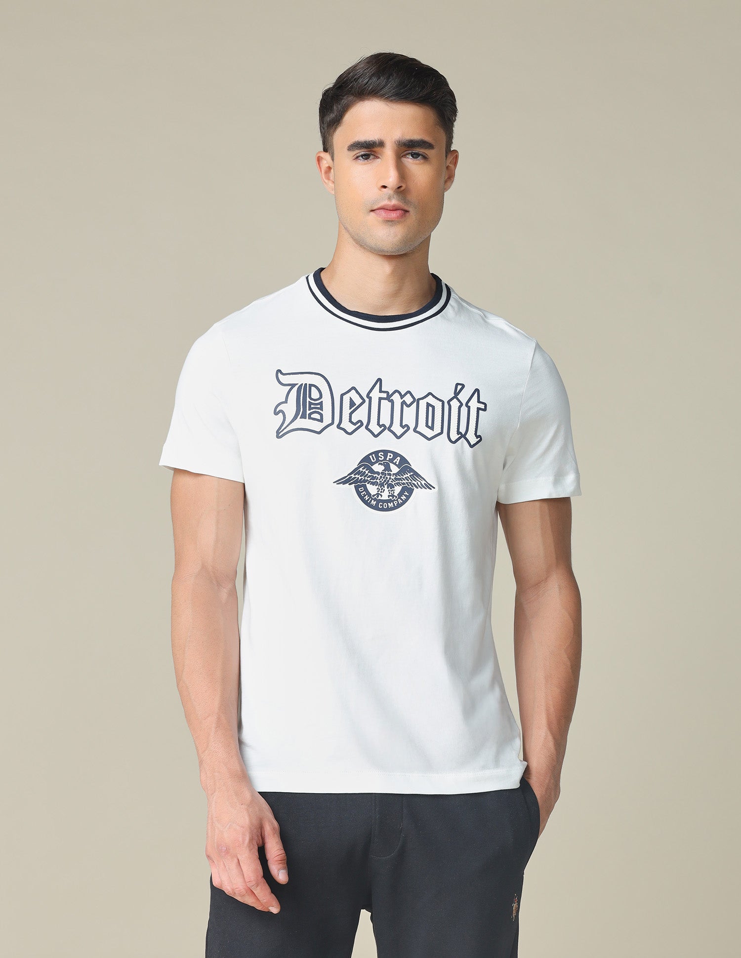 Muscle Fit Typographic Printed T-Shirt Ivory - U.S. POLO ASSN. | Large