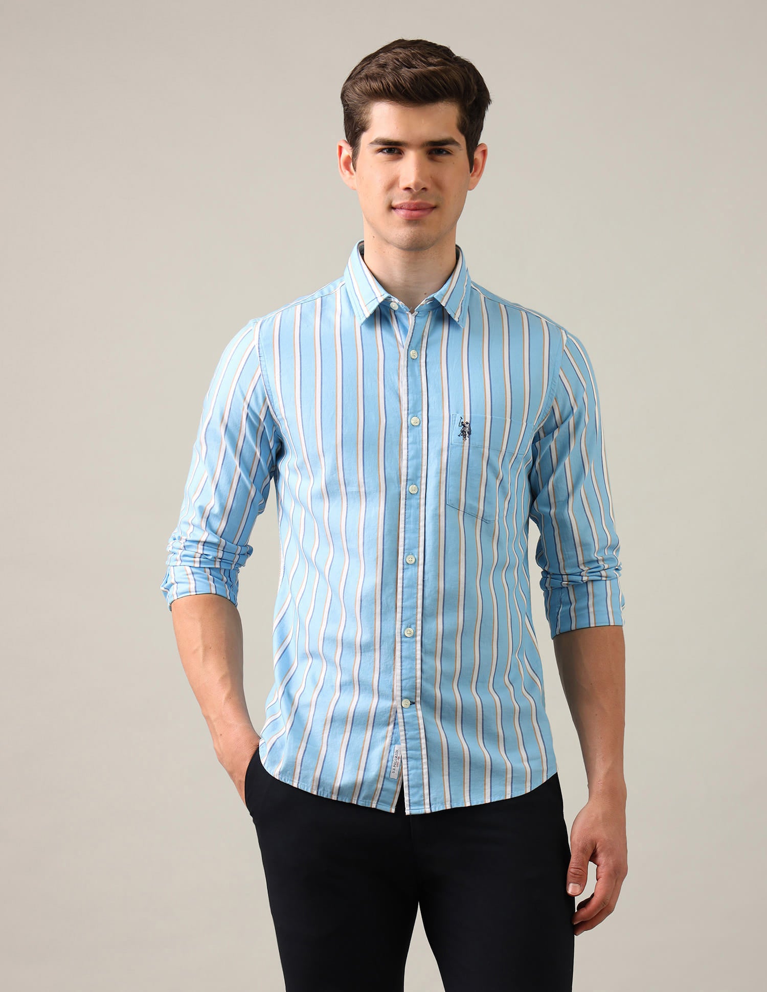 Vertical Striped Twill Shirt Blue - U.S. Polo Assn. India | Large