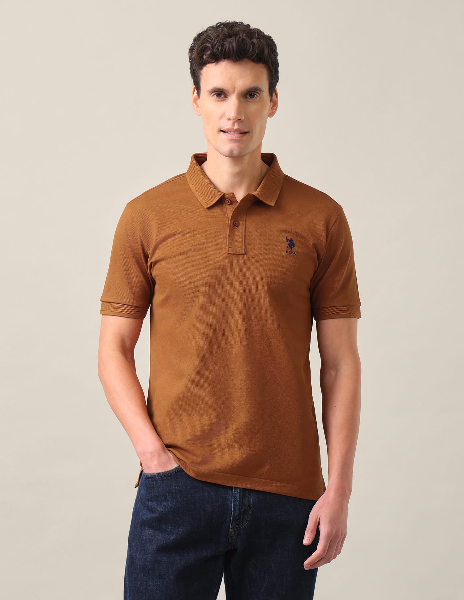 Graphic Printed Slim Fit Polo Shirt Rust Orange - U.S. Polo Assn. India | Large