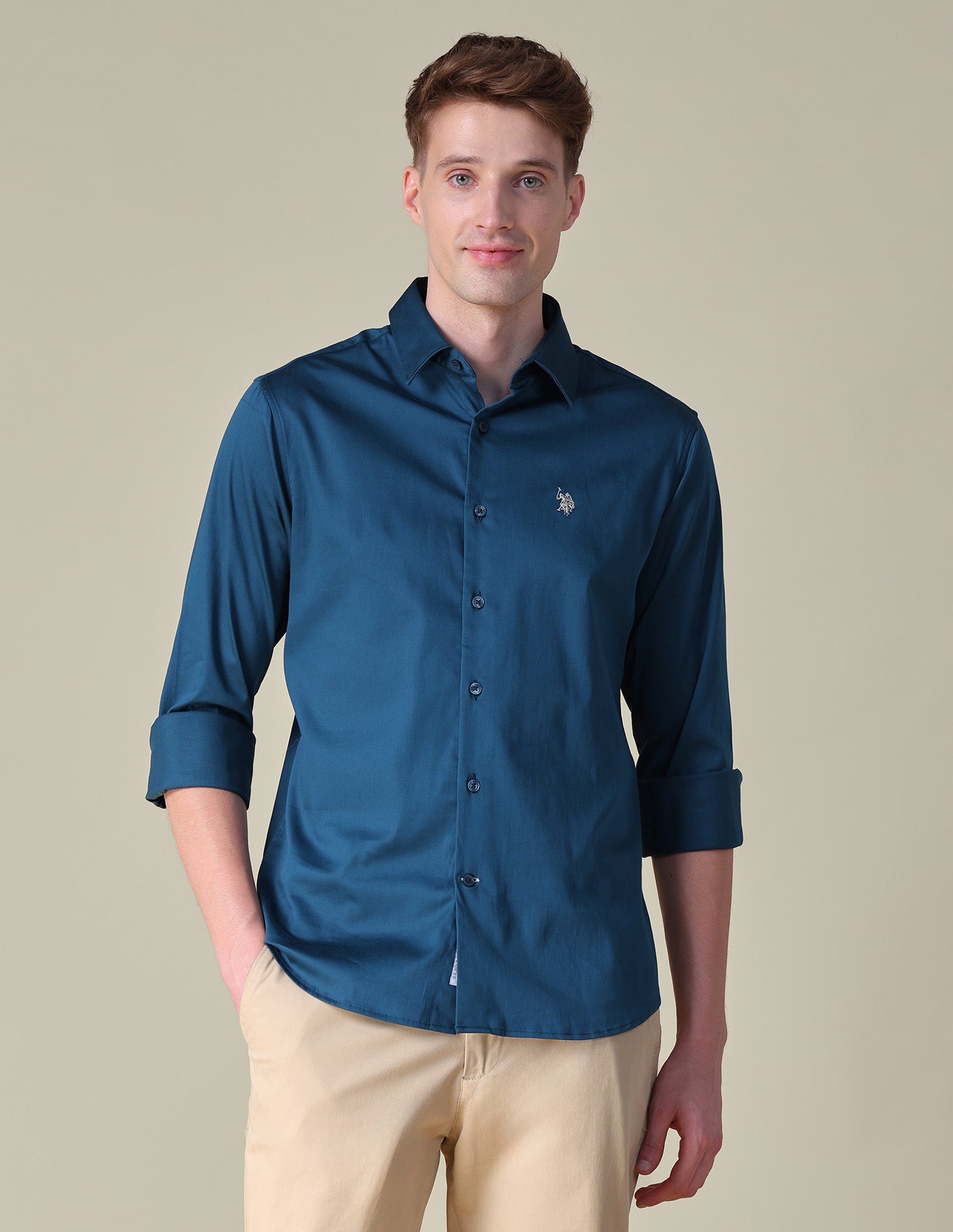 Satin Tailored Fit Shirt Teal - U.S. POLO ASSN. | Large