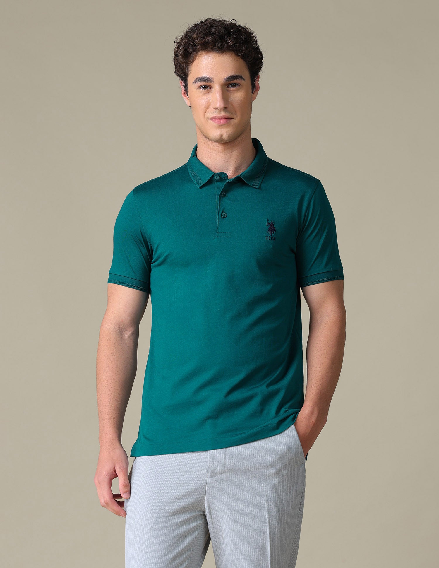Solid Regular Fit Polo Shirt Teal - U.S. Polo Assn. India | Large