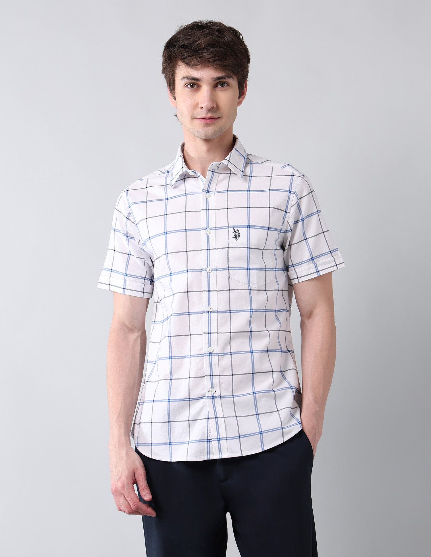 Grid Tattersall Checked Pure Cotton Shirt Blue - U.S. Polo Assn. India | Large