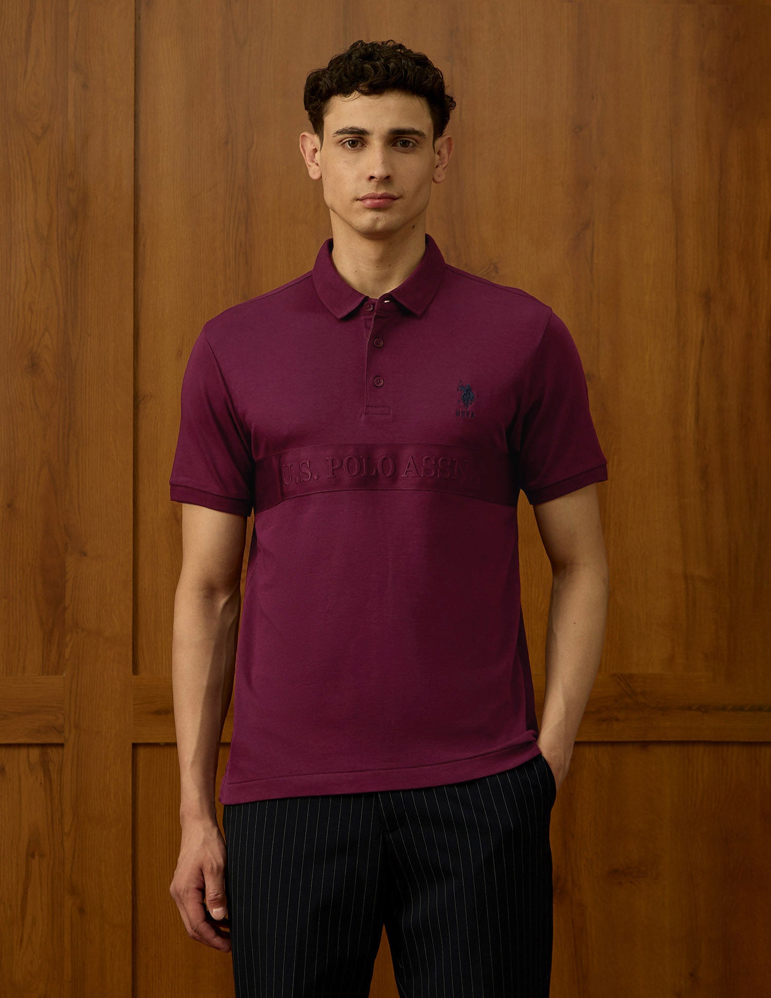 Brand Embroidered Varsity Polo Shirt Maroon - U.S. POLO ASSN. | Large