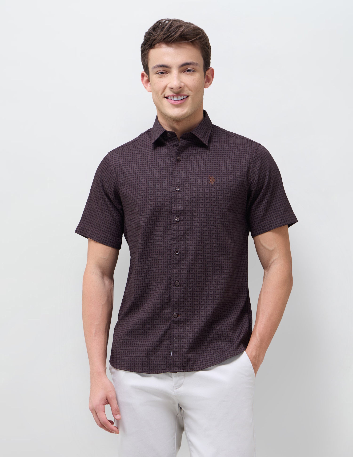 Geometric Printed Regular Fit Shirt Wine - U.S. Polo Assn. India | Large