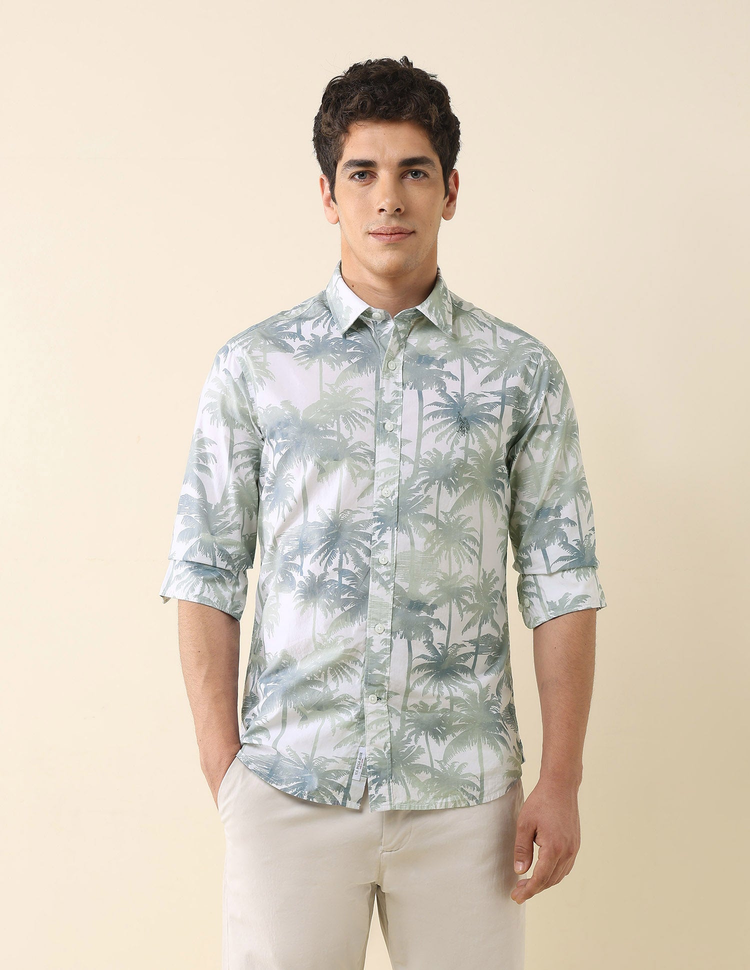Tropical Printed Poplin Shirt Green - U.S. Polo Assn. India | Large