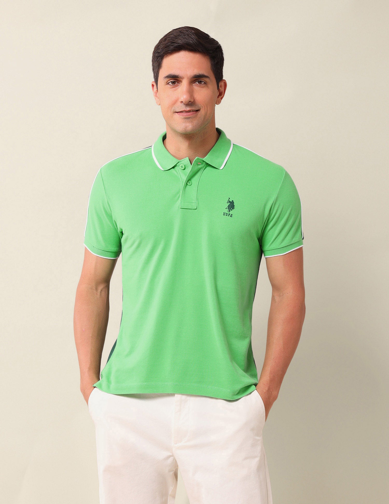 Colourblocked Slim Fit Polo Shirt Light Green - U.S. POLO ASSN. | Large