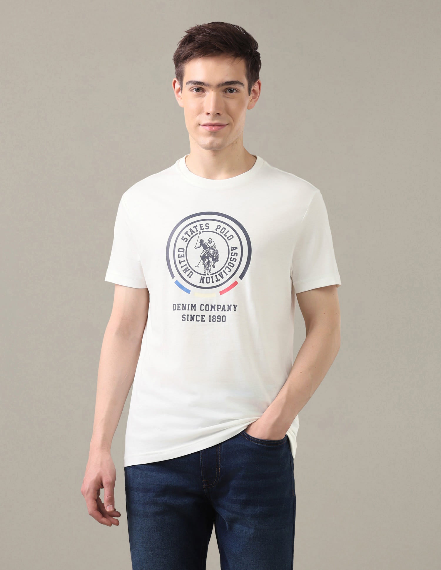 Graphic Brand Printed Regular Fit T-Shirt White - U.S. Polo Assn. India | Large