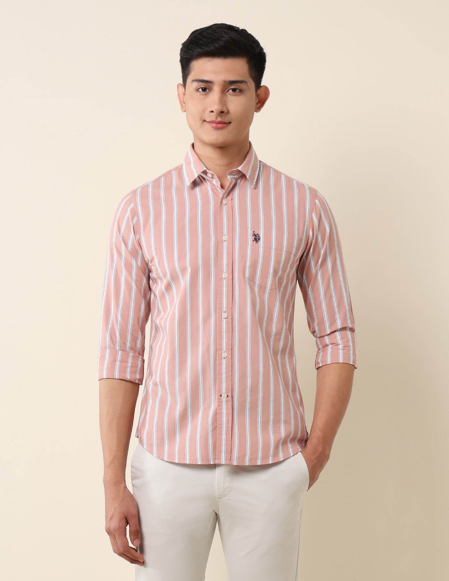 Vertical Striped Pure Cotton Shirt Rust - U.S. Polo Assn. India | Large