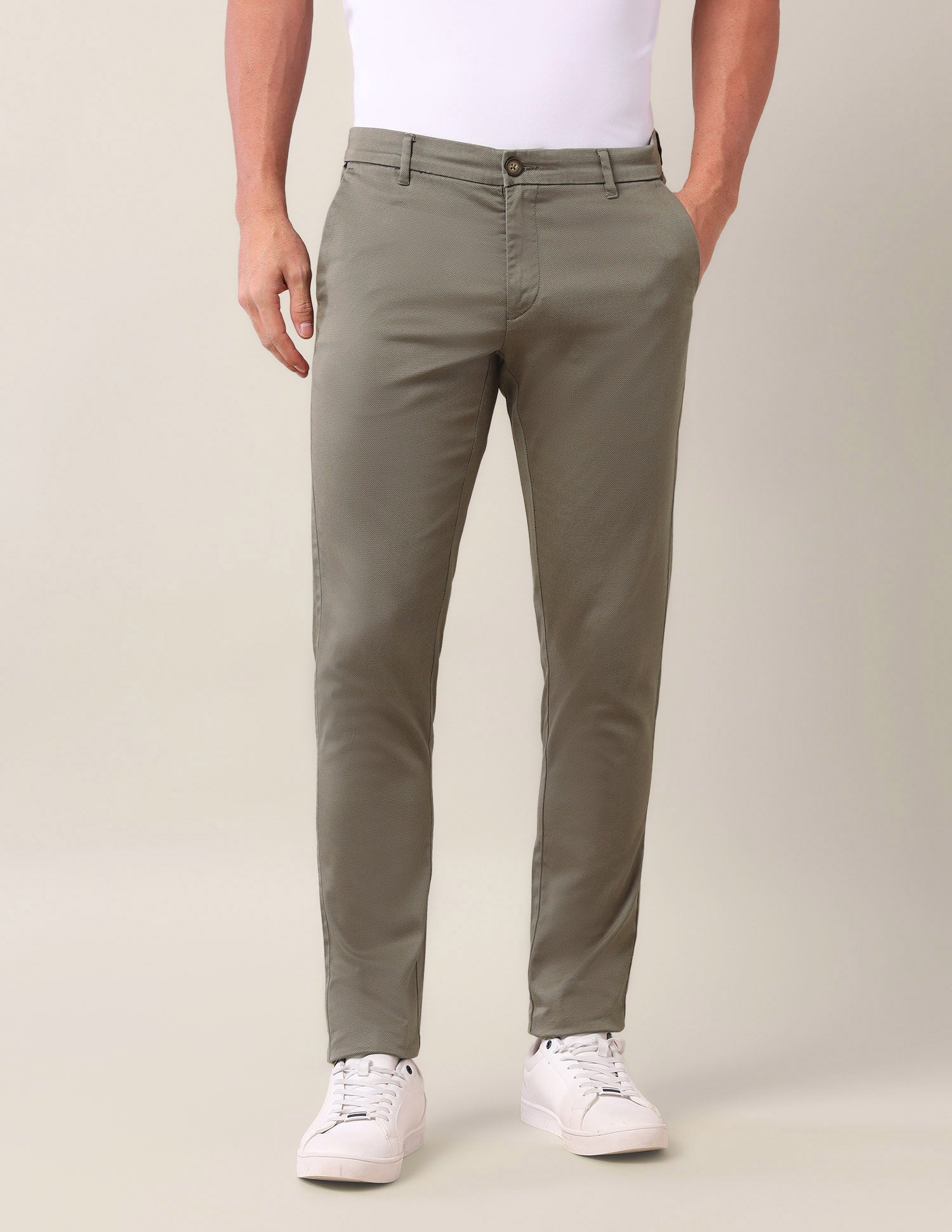 Austin Slim Fit Solid Trousers Olive - U.S. Polo Assn. India | Large