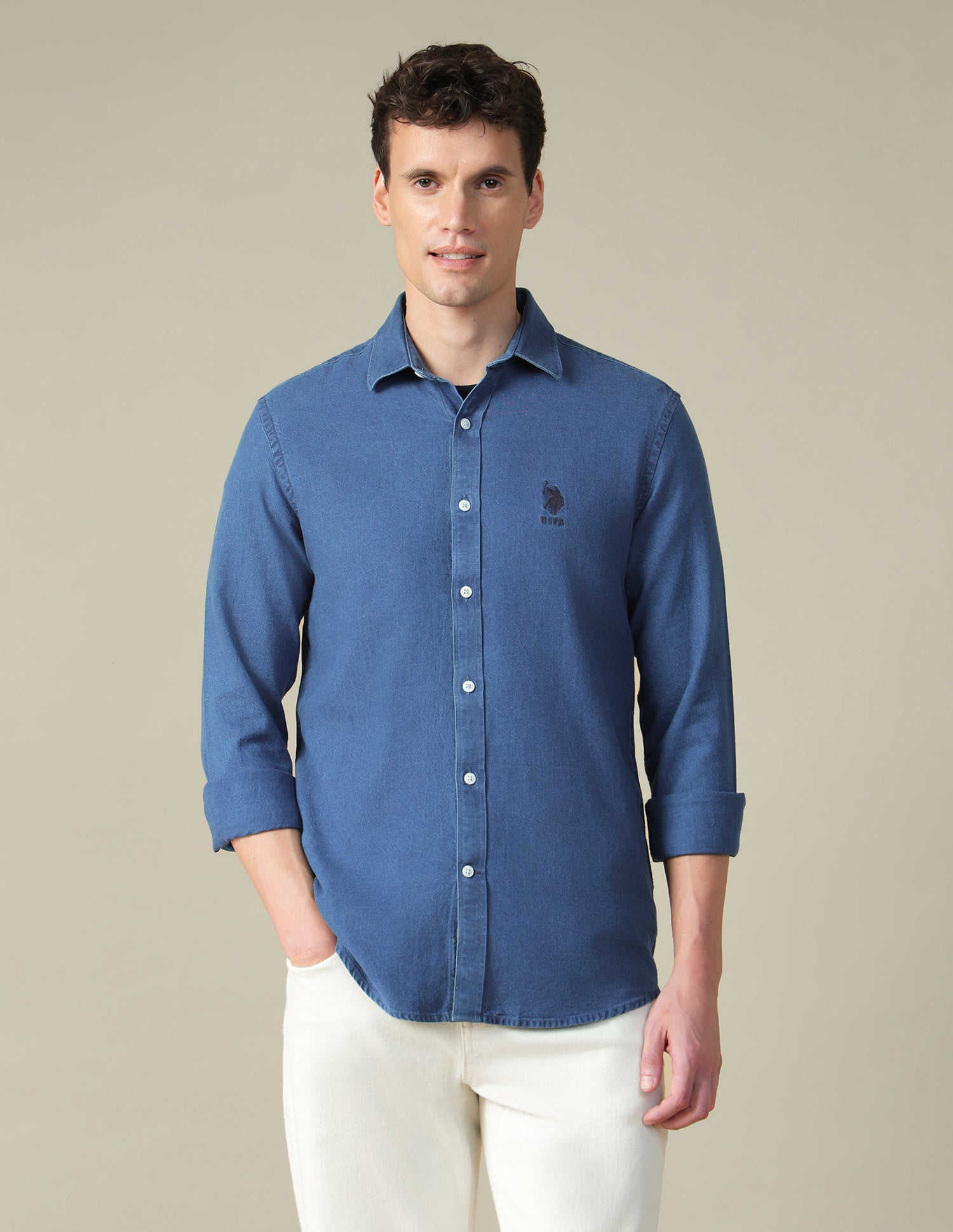 Twill Regular Fit Shirt Indigo - U.S. Polo Assn. India | Large