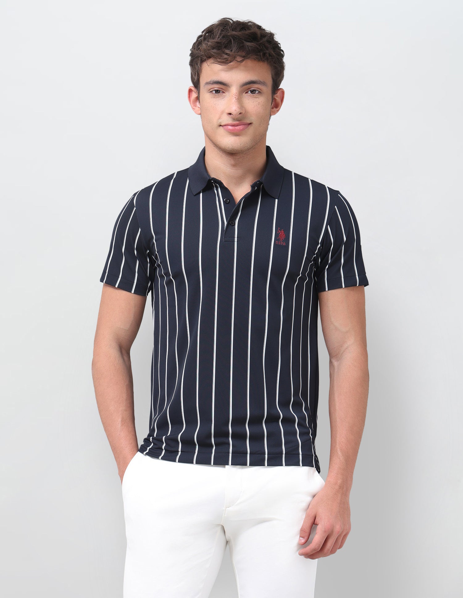 Vertical Striped Slim Fit Polo Shirt Navy - U.S. Polo Assn. India | Large