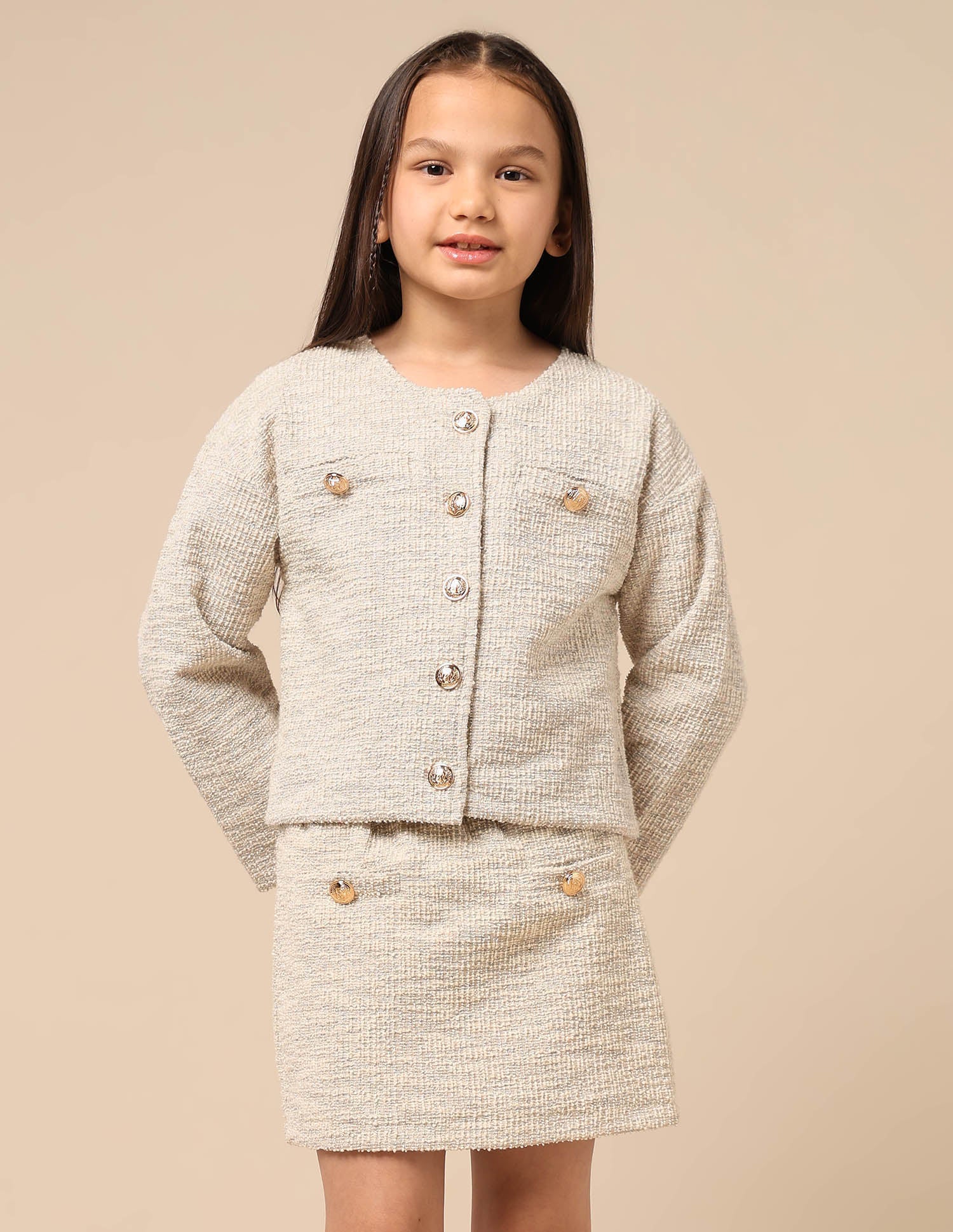 Girls Textured Boxy Fit Jacket Off White - U.S. POLO ASSN. | Large