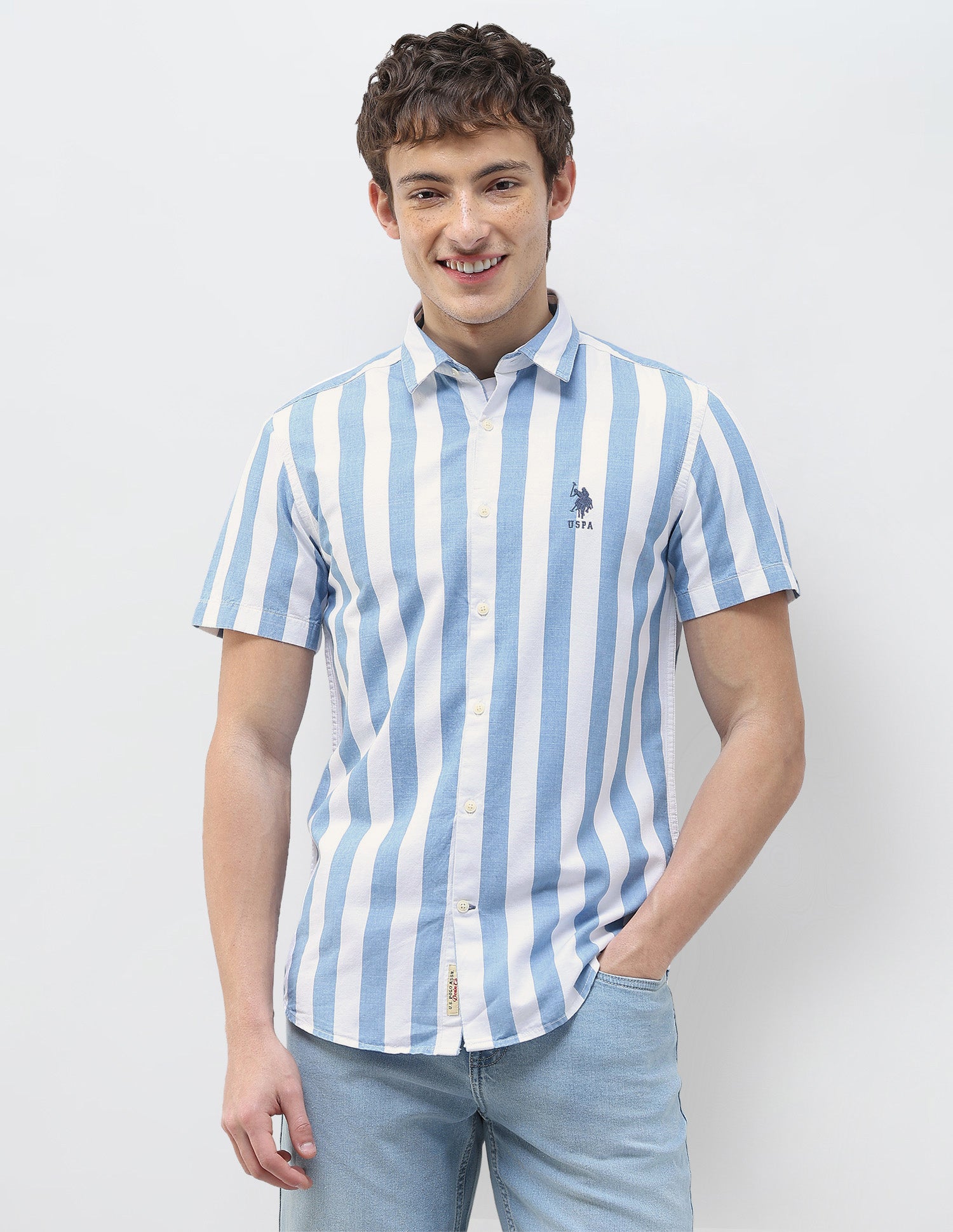 Vertical Striped Regular Fit Shirt Light Indigo - U.S. Polo Assn. India | Large