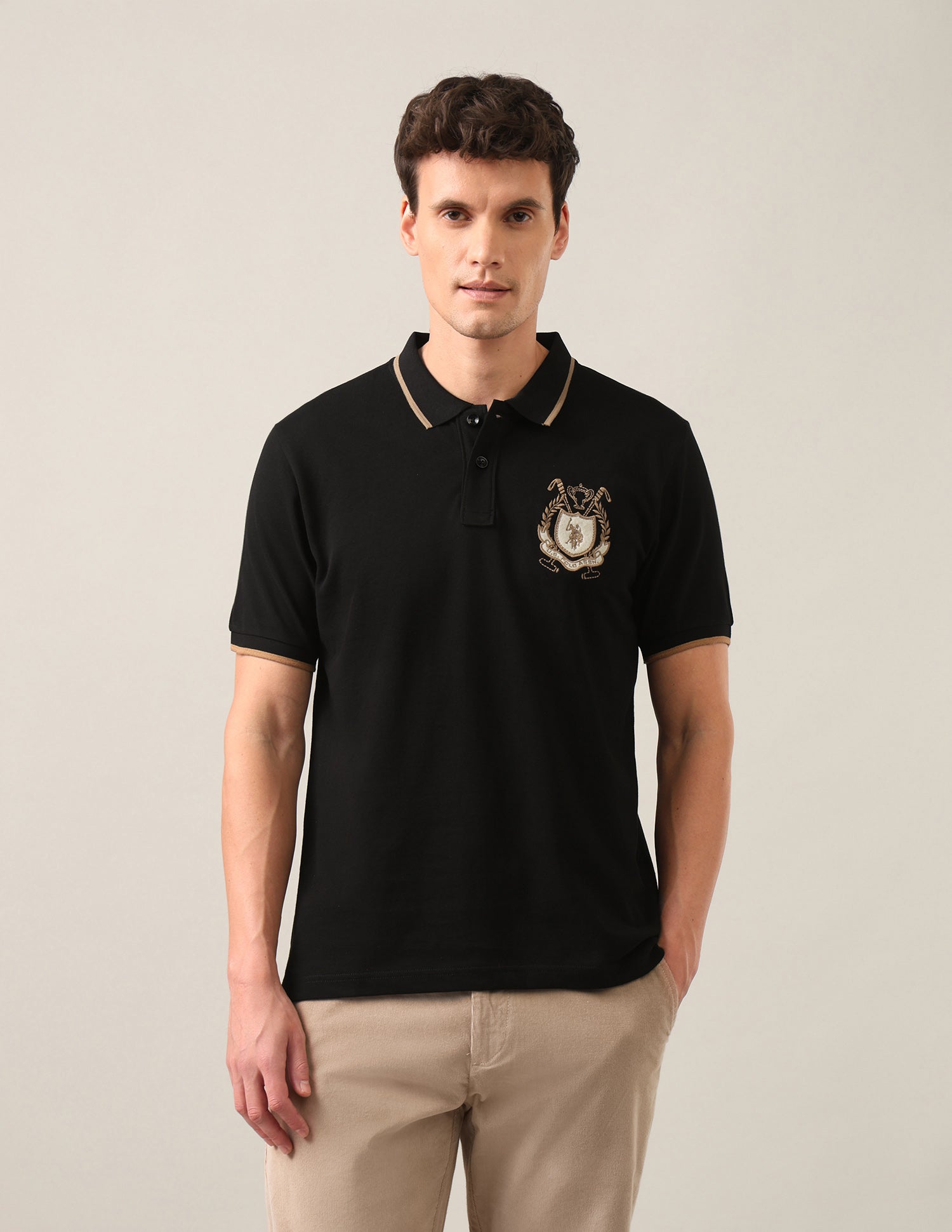 Solid Slim Fit Polo Shirt Black - U.S. Polo Assn. India | Large