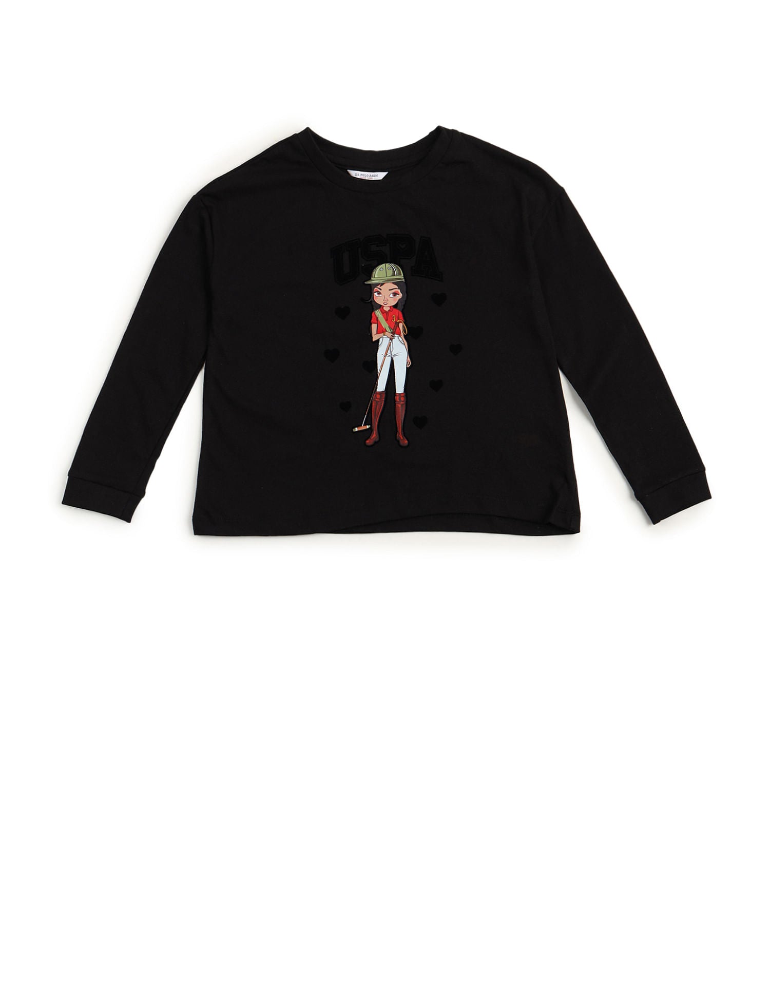 Girls Graphic Crew Neck T-Shirt Black - U.S. Polo Assn. India | Large