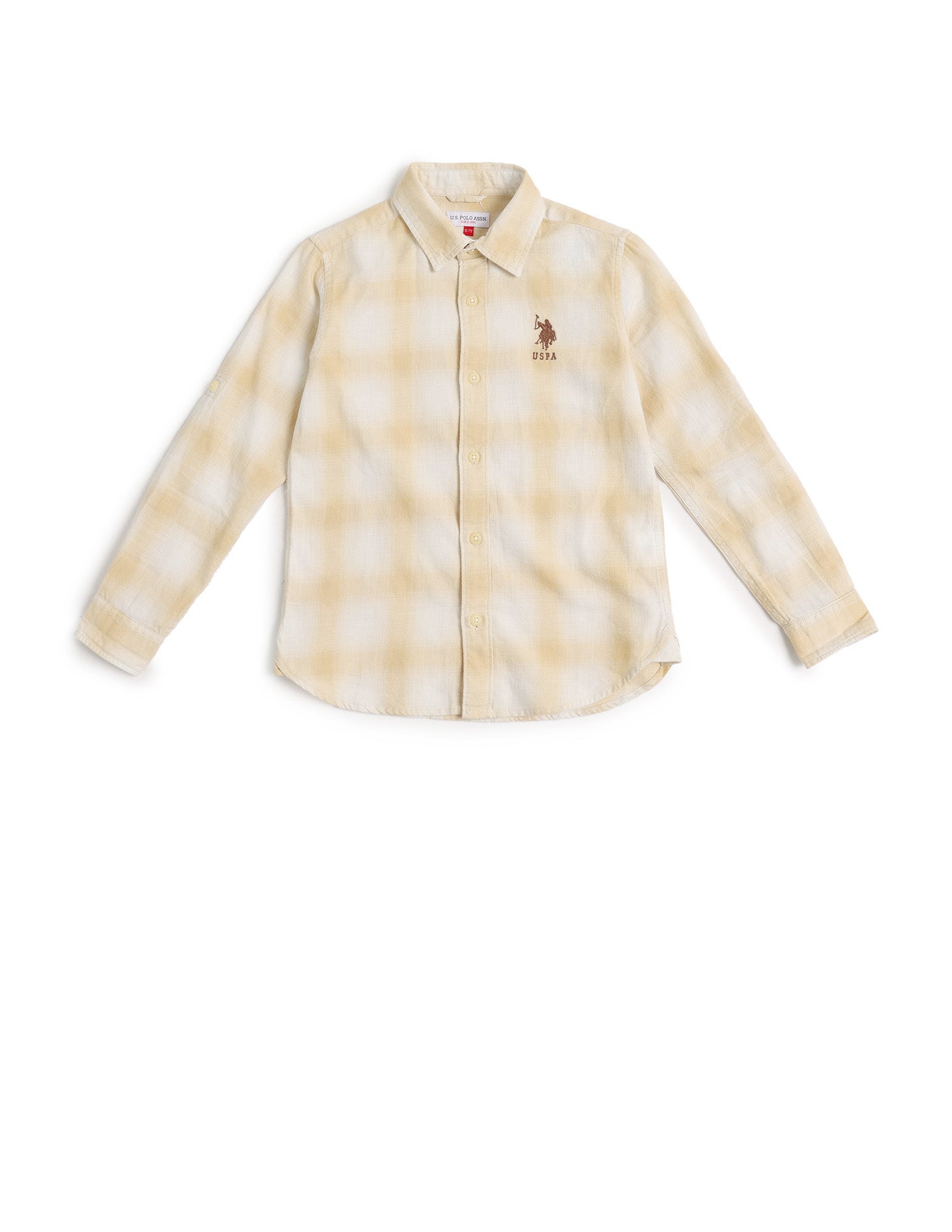 Boys Plaid Checked Regular Fit Shirt Beige - U.S. POLO ASSN. | Large