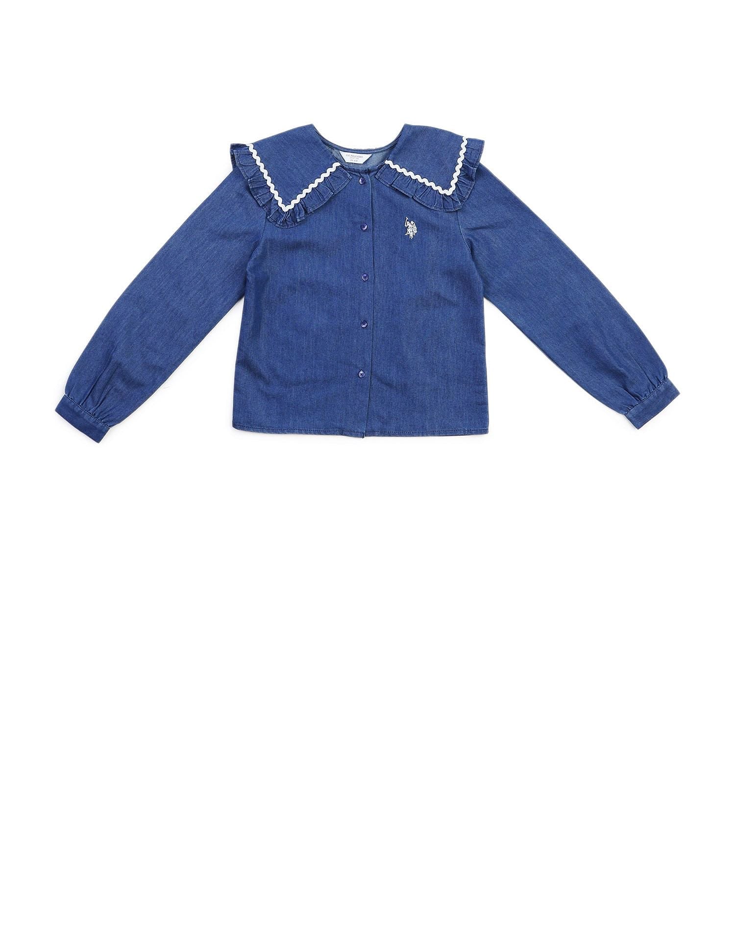 Girls Cape Collar Chambray Top Dark Blue - U.S. POLO ASSN. | Large