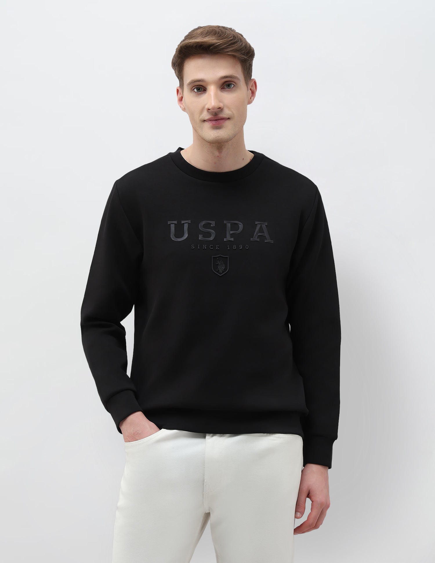Brand Embossed Regular Fit Sweatshirt Black - U.S. POLO ASSN. | Large