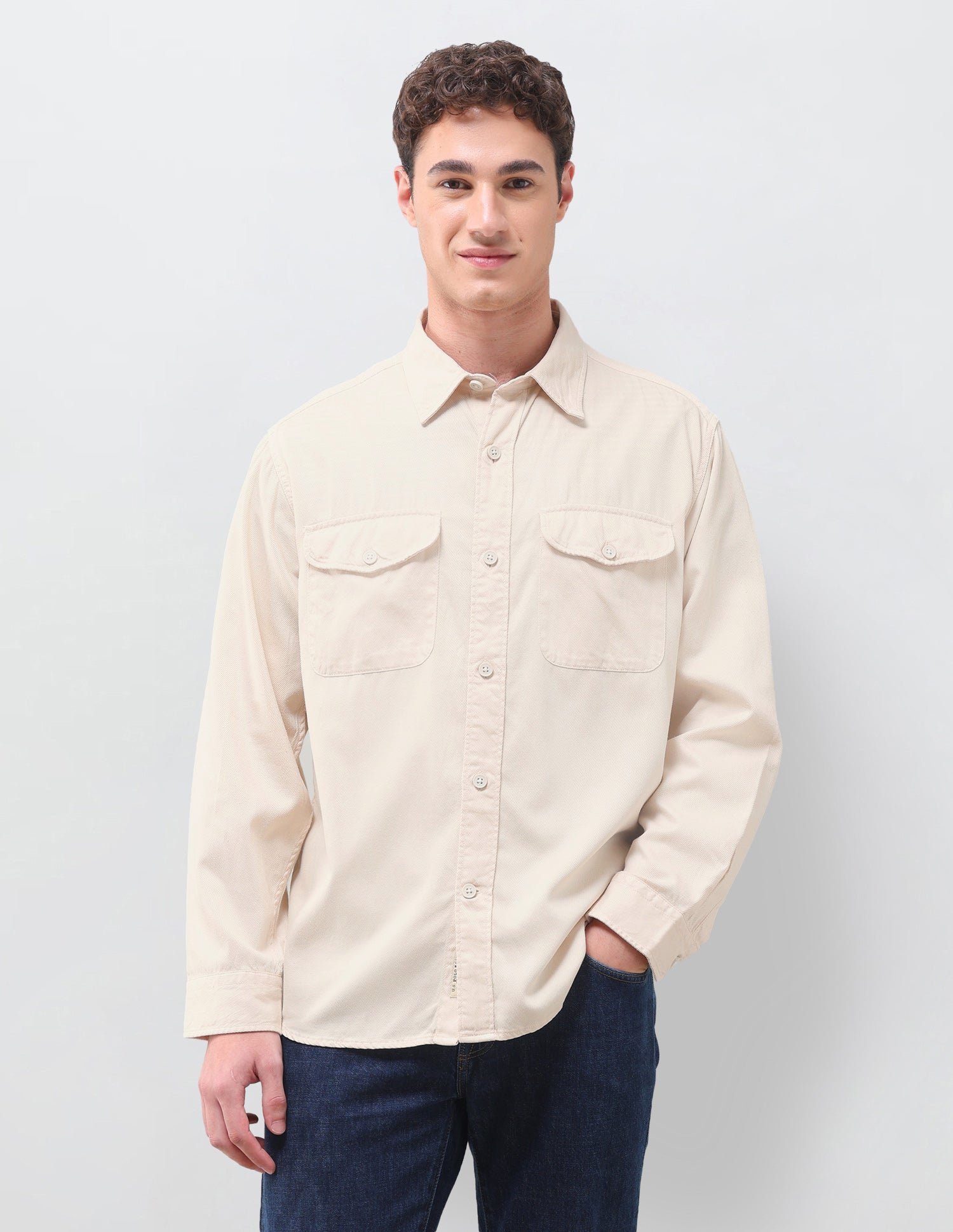 Twill Weave Comfort Fit Shirt Ecru - U.S. Polo Assn. India | Large