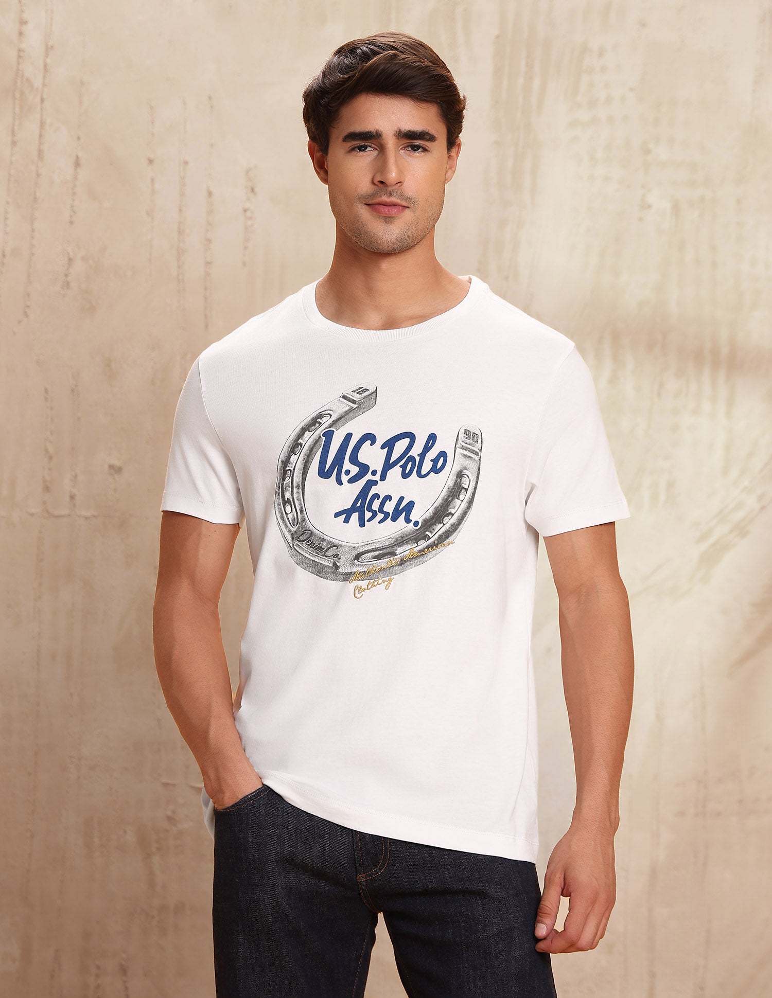 Graphic Brand Printed Muscle Fit T-Shirt Ivory - U.S. POLO ASSN. | Large