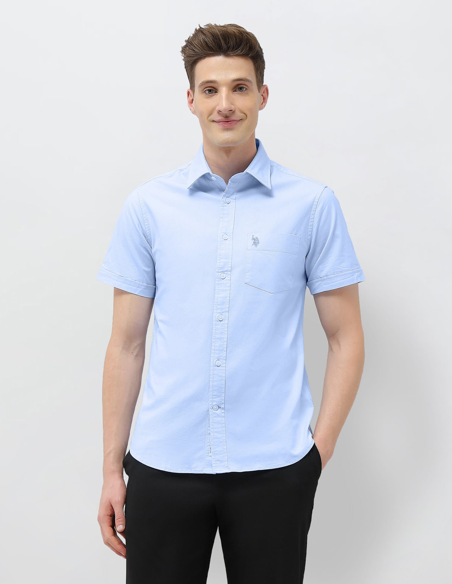 Tailored Fit Oxford Shirt Light Blue - U.S. Polo Assn. India | Large