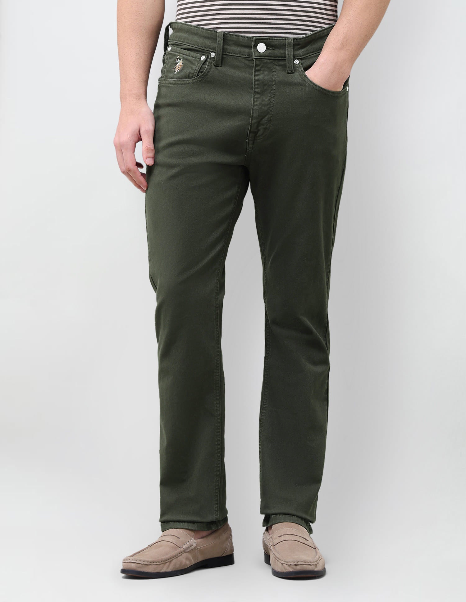 Solid Slim Straight Fit Jeans Green - U.S. Polo Assn. India | Large
