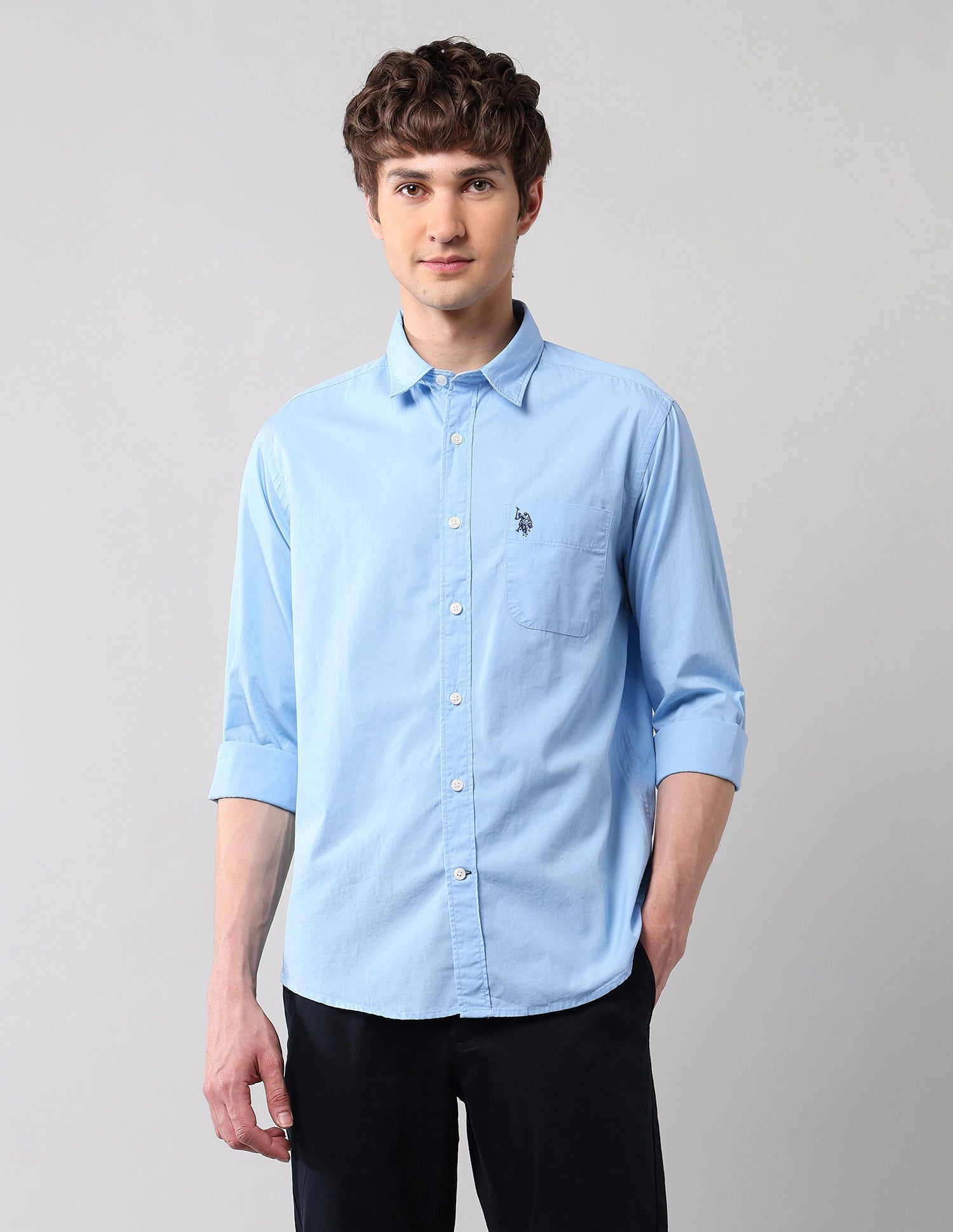 Pure Cotton Regular Fit Shirt Blue - U.S. Polo Assn. India | Large