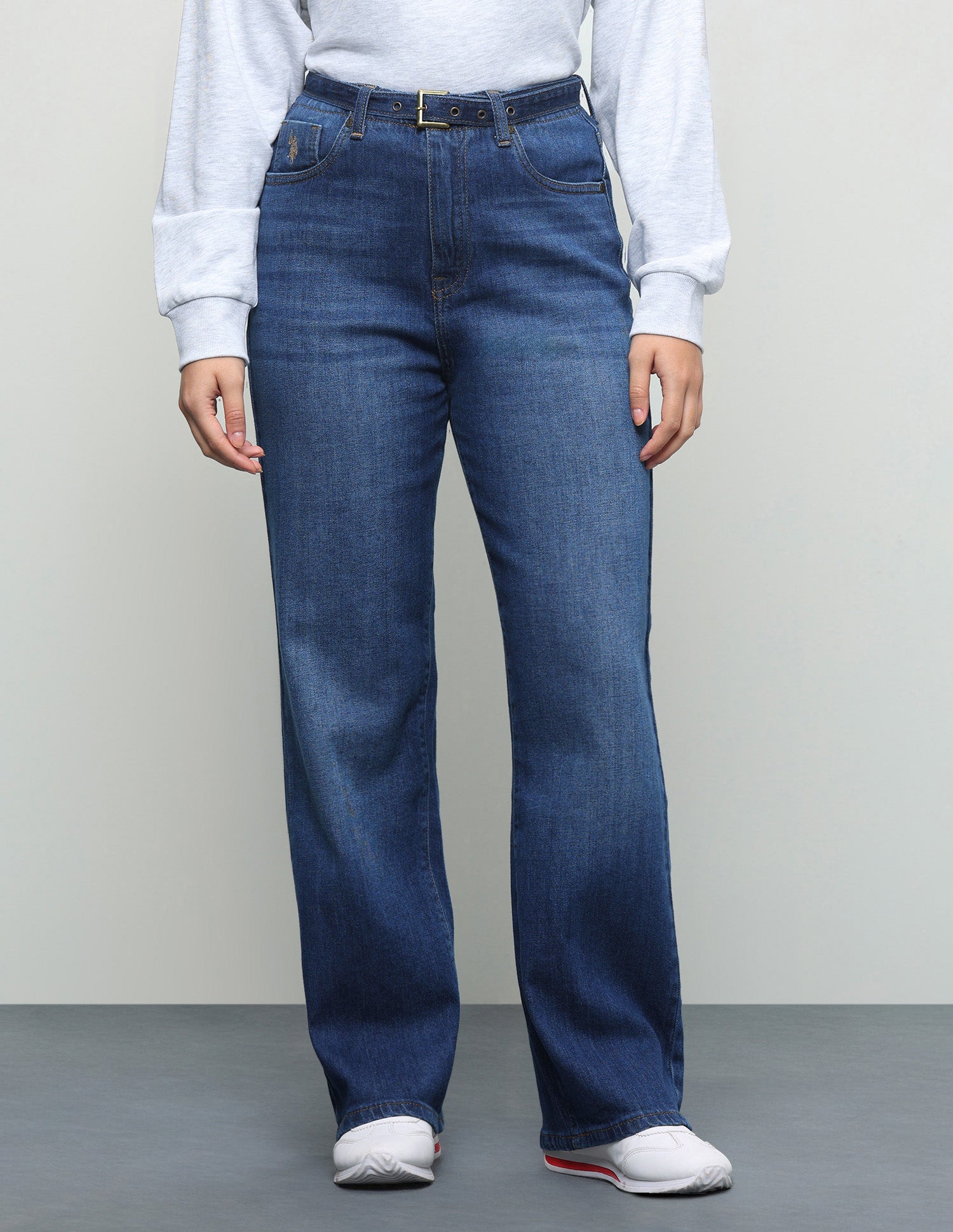 Whiskered Straight Fit Jeans Dark Blue - U.S. Polo Assn. India | Large