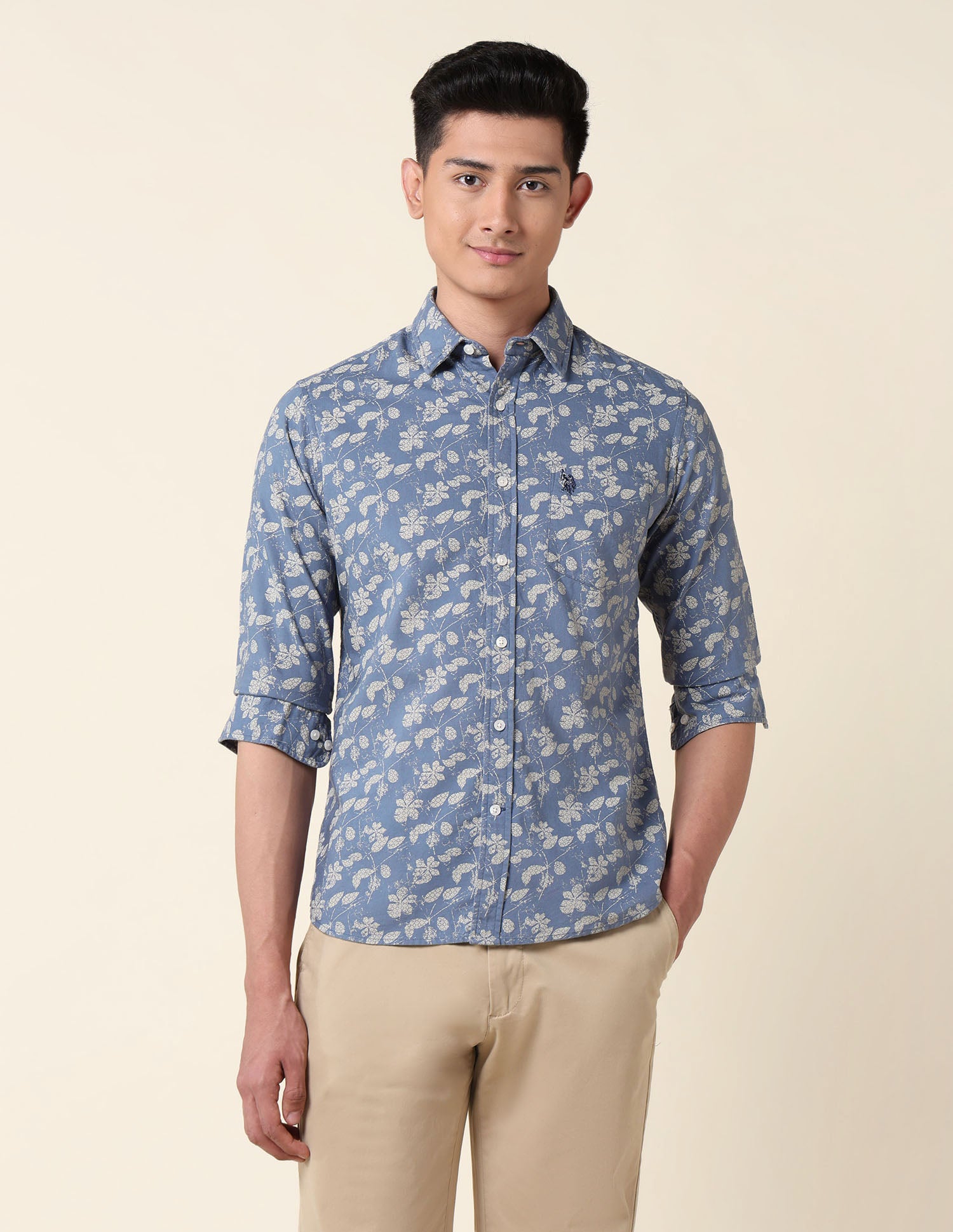 Floral Printed Oxford Shirt Blue - U.S. POLO ASSN. | Large