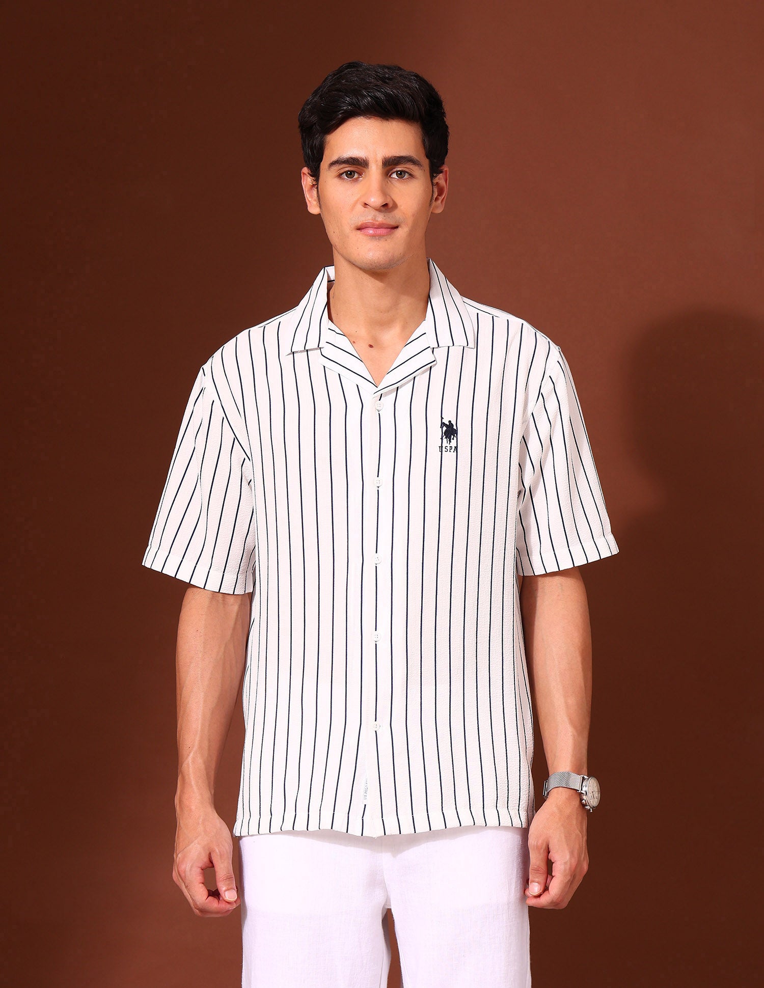 Vertical Striped Tailored Fit Shirt White - U.S. Polo Assn. India | Large