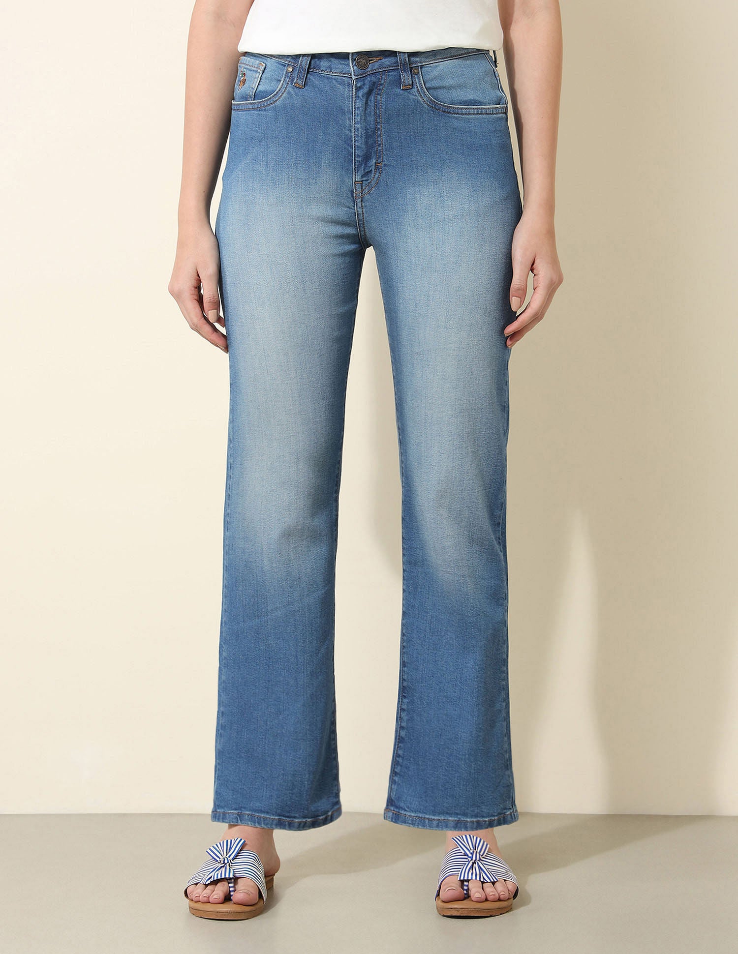 High Rise Straight Fit Cloud Soft Jeans Blue - U.S. Polo Assn. India | Large