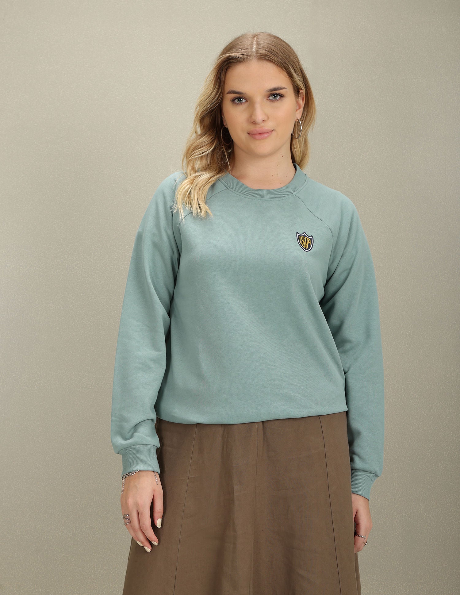 Crew Neck Embroidered Logo Sweatshirt Sage - U.S. Polo Assn. India | Large