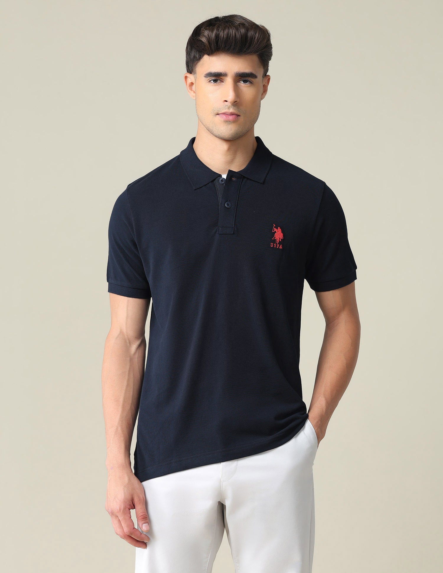 Contrast Placket Solid Polo Shirt Navy - U.S. POLO ASSN. | Large