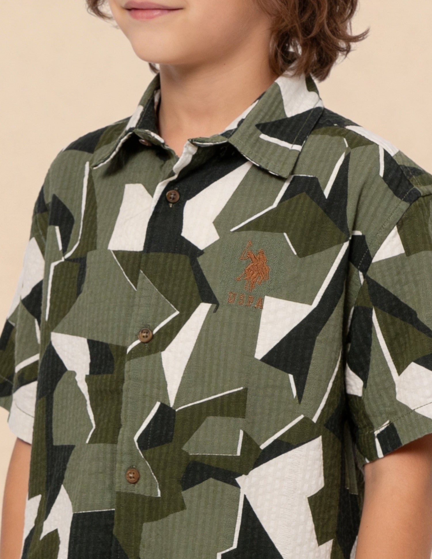 Abstract Printed Seersucker Weave Shirt Green - U.S. Polo Assn. India | Large