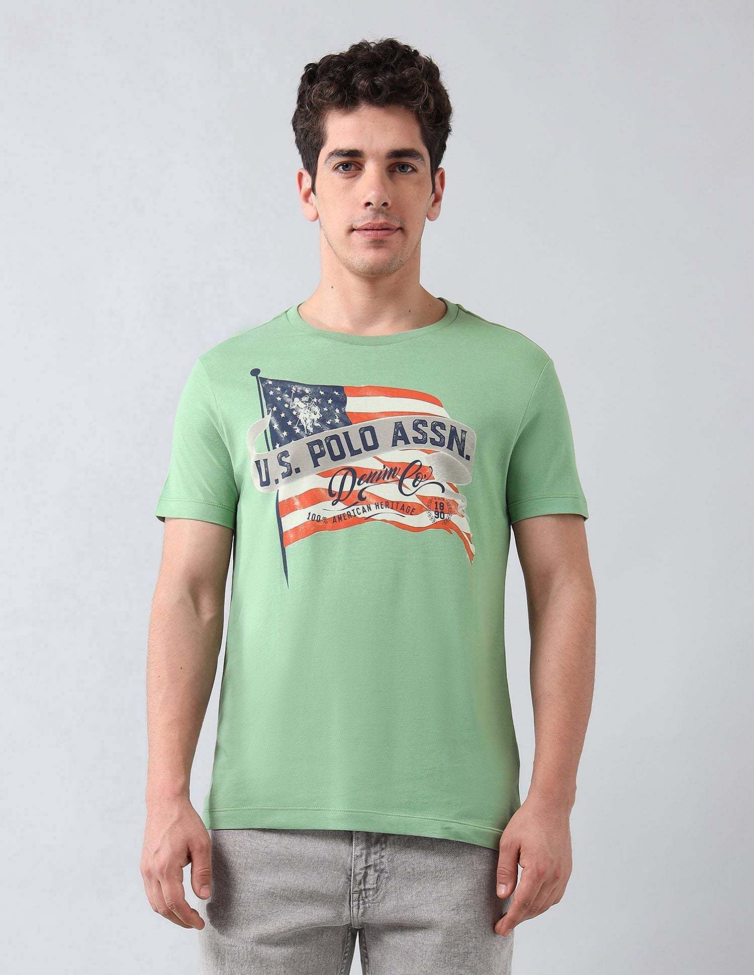 Muscle Fit Brand Printed T-Shirt Green - U.S. POLO ASSN. | Large