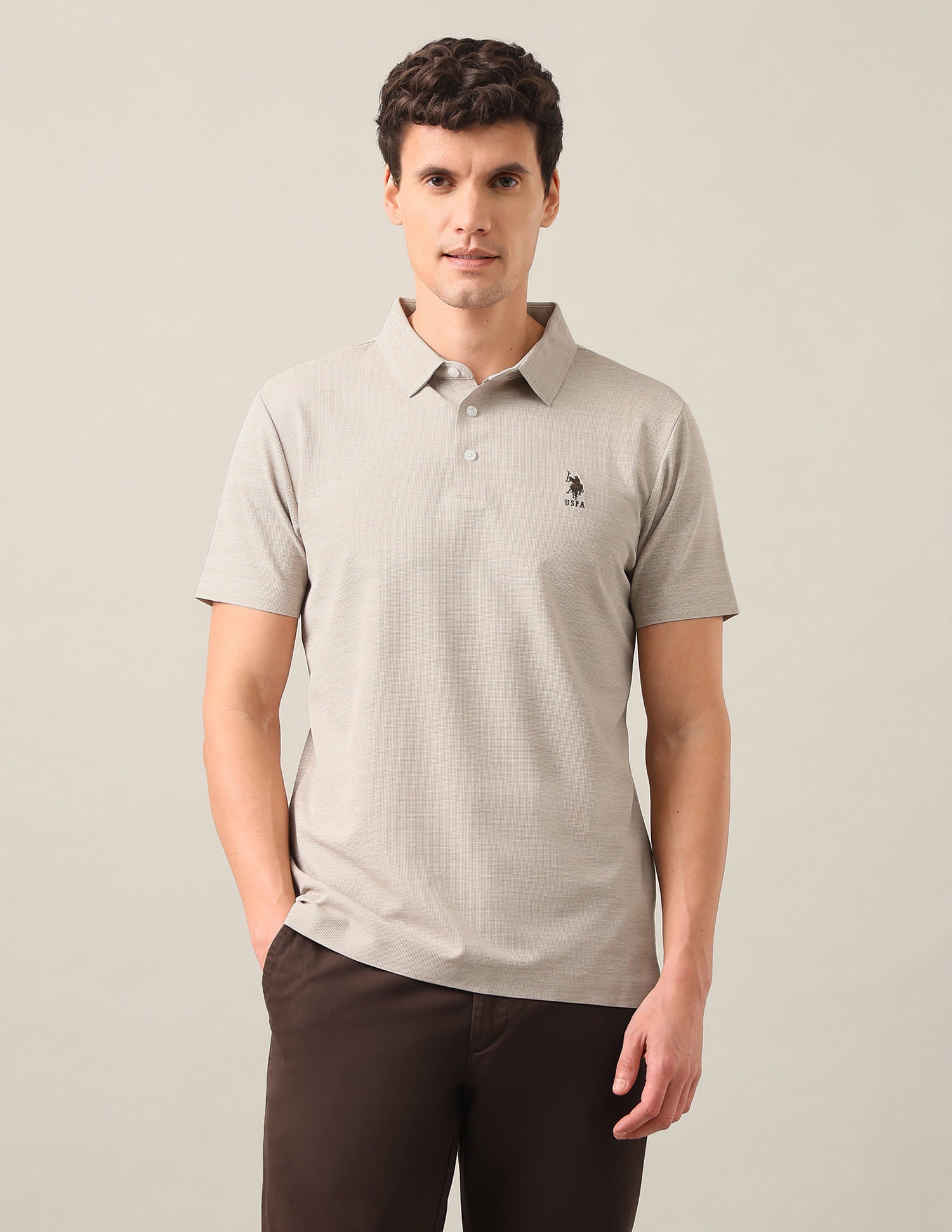 Solid Slim Fit Polo Shirt Brown - U.S. Polo Assn. India | Large
