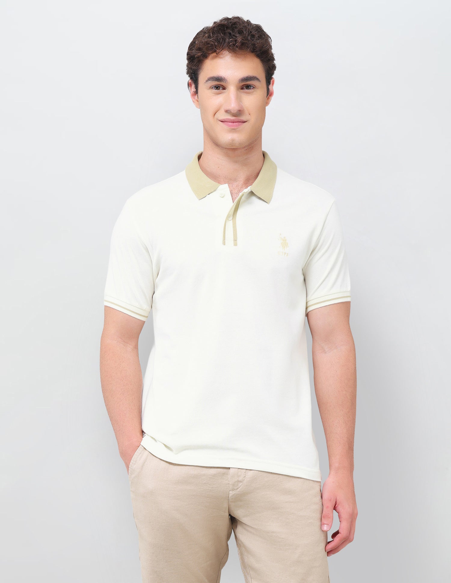 Solid Regular Fit Polo Shirt Off White - U.S. Polo Assn. India | Large