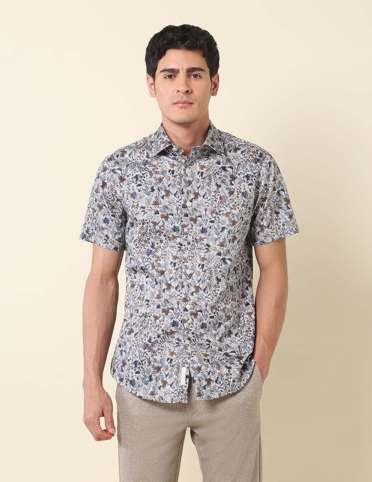Floral Printed Tailored Fit Shirt Grey - U.S. POLO ASSN. | Large