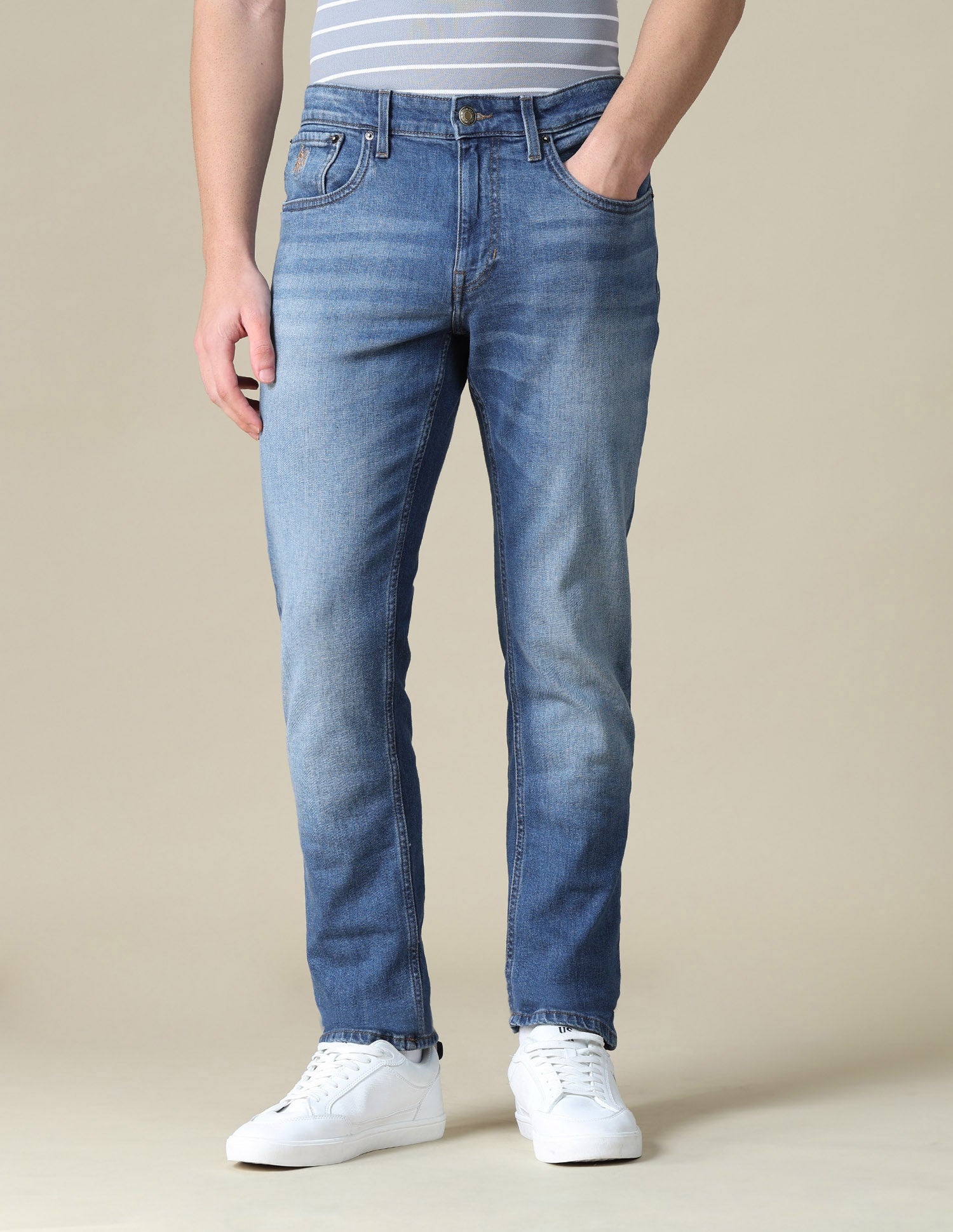 Brandon Slim-Tapered Fit Blue Jeans Mid Blue - U.S. Polo Assn. India | Large