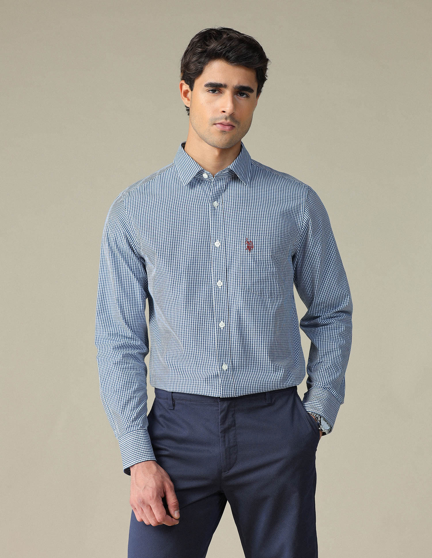 Pure Cotton Gingham Checked Shirt Navy - U.S. POLO ASSN. | Large