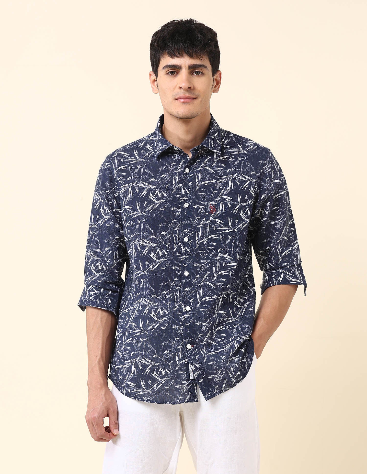 Tailored Fit Tropical Printed Shirt Navy - U.S. Polo Assn. India | Large
