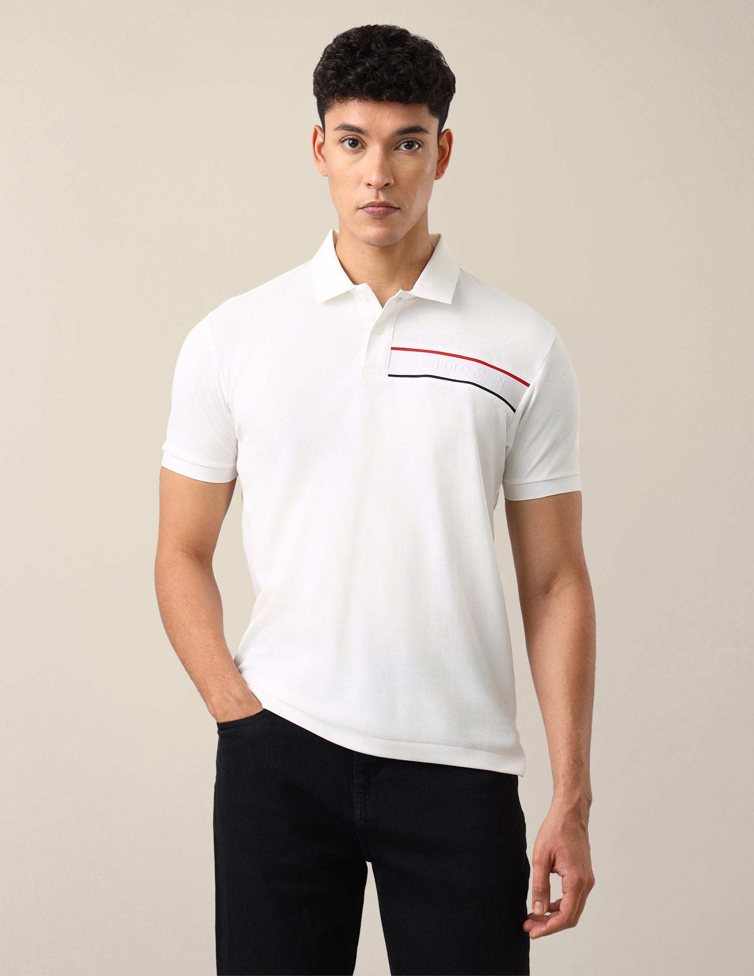 Solid Slim Fit Polo Shirt White - U.S. Polo Assn. India | Large